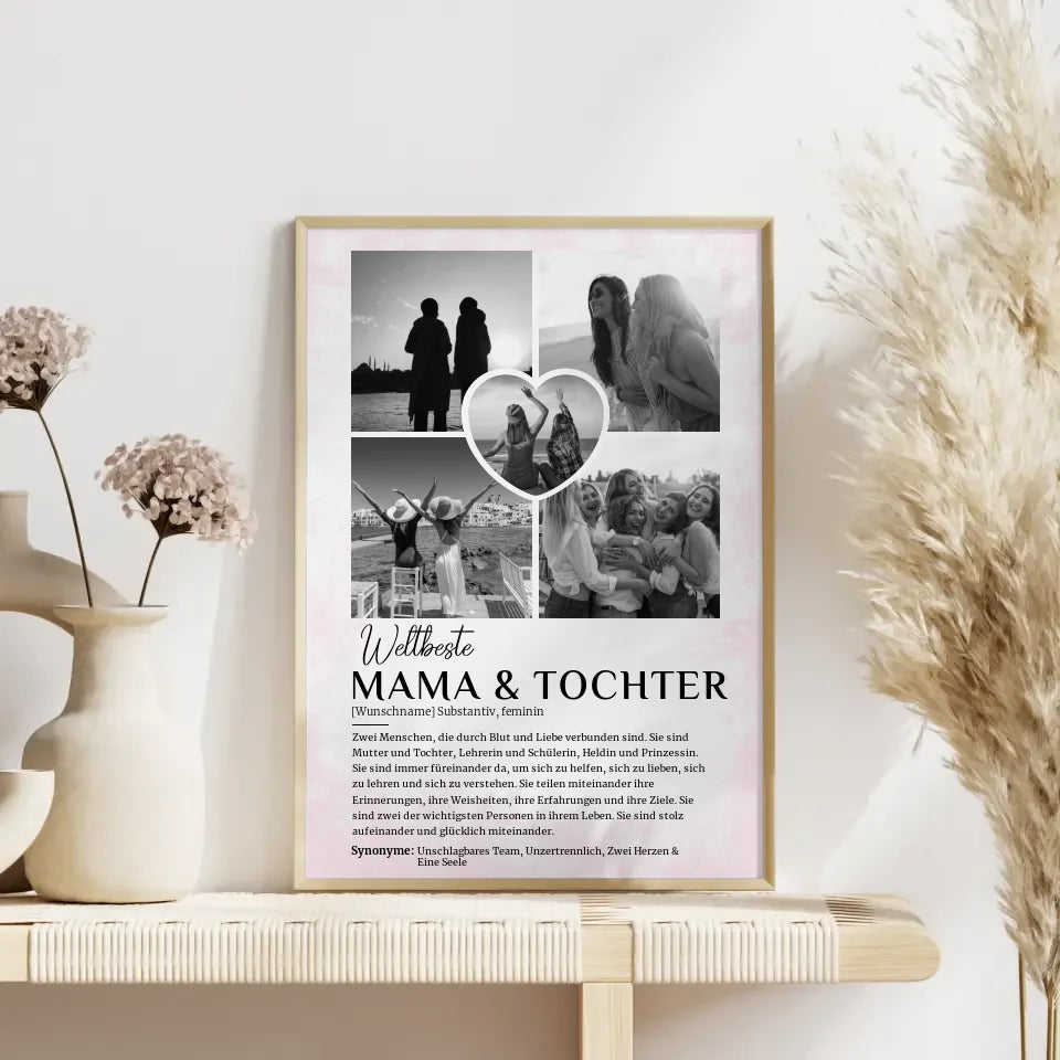 Personalisiert Poster Definition Mama & Tochter 5 Fotos Schwarz Weiß mit Name