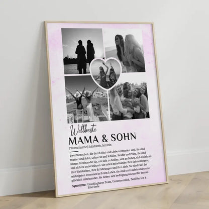 Personalisiertes Poster Definition Mama & Sohn 5 Fotos Black & White