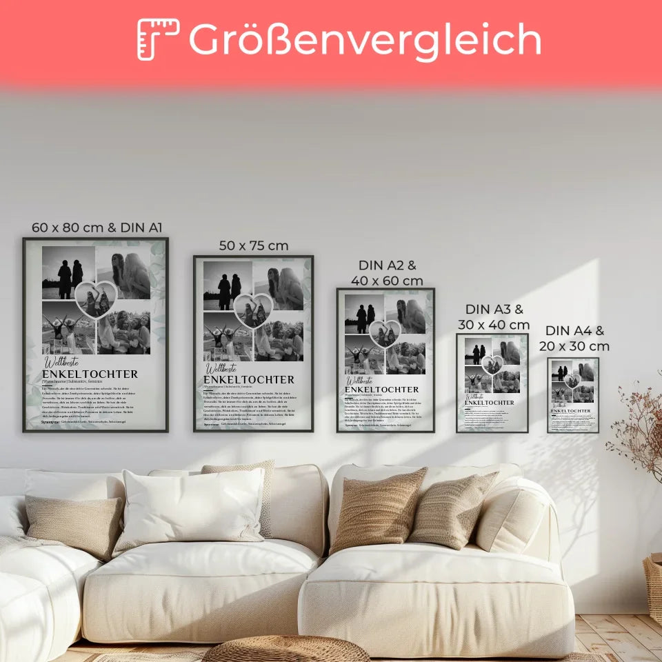 Personalisiertes Poster Definition Enkeltochter 5 Fotos Schwarz Weiß Eukalyptus Stil