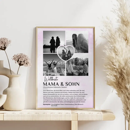 Personalisiertes Poster Definition Mama & Sohn 5 Fotos Black & White