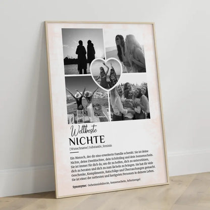 Personalisiertes Poster Definition Nichte 5 Fotos Black & White