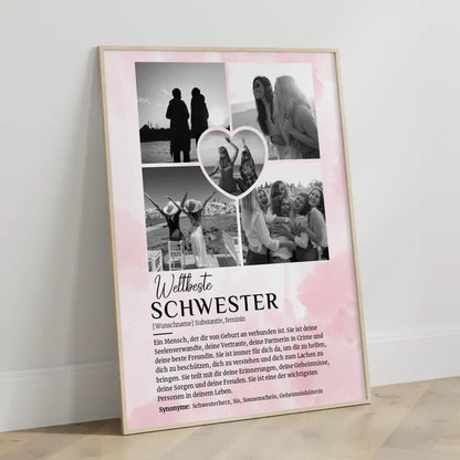 Personalisiertes Poster Definition Schwester mit 5 Fotos Black & White