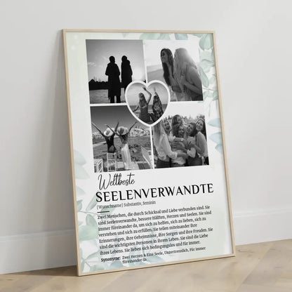 Personalisiertes Poster Definition Seelenverwandte 5 Fotos Schwarz Weiß Eukalyptus Stil