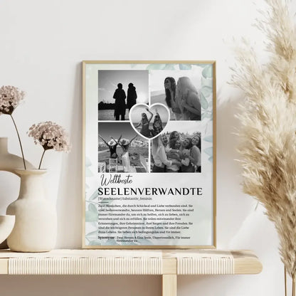 Personalisiertes Poster Definition Seelenverwandte 5 Fotos Schwarz Weiß Eukalyptus Stil