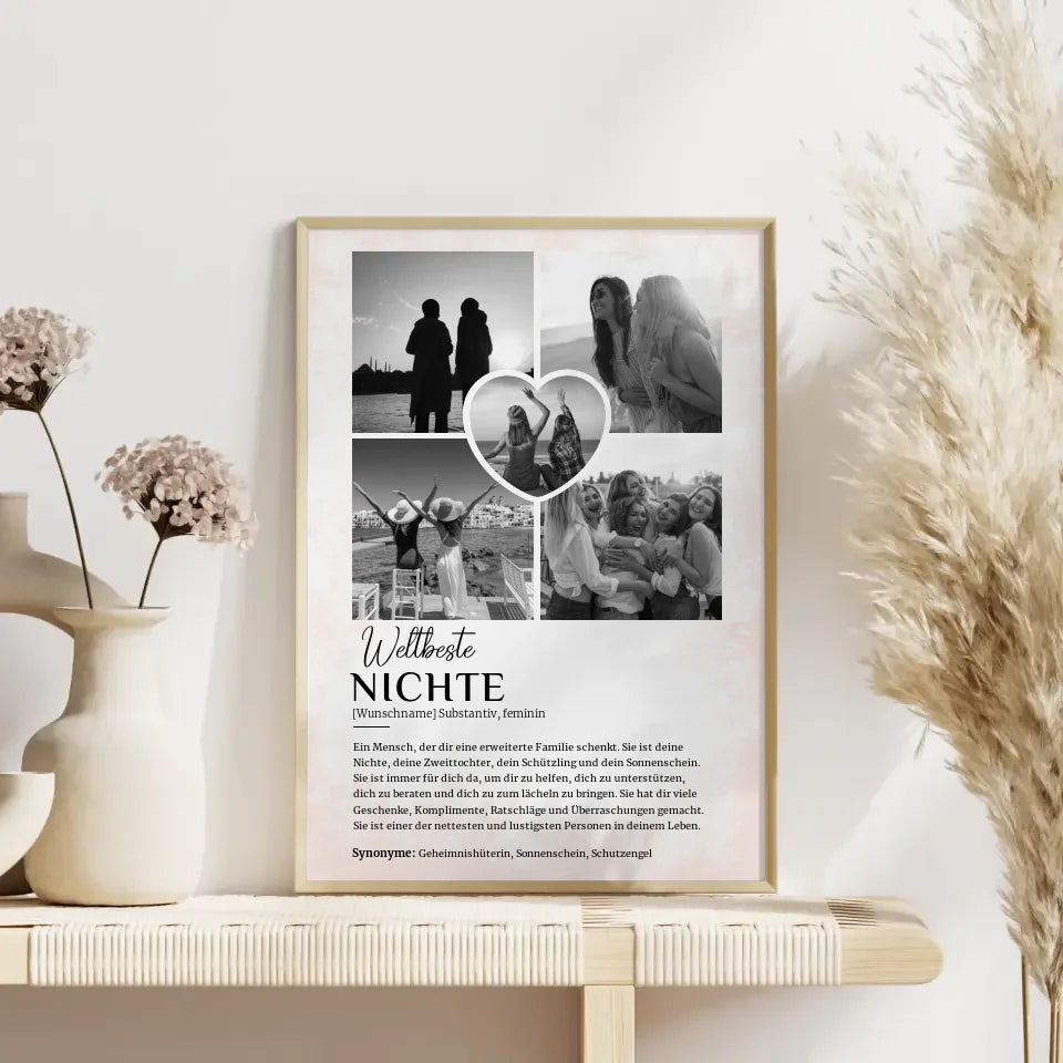 Personalisiertes Poster Definition Nichte 5 Fotos Black & White