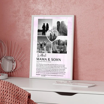 Personalisiertes Poster Definition Mama & Sohn 5 Fotos Black & White