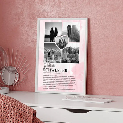Personalisiertes Poster Definition Schwester mit 5 Fotos Black & White