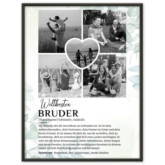 Personalisiert Poster Definition Bruder 5 Fotos Schwarz Weiß Eukalyptus Stil