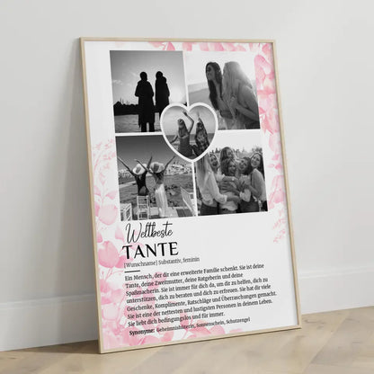 Personalisiertes Poster Definition Tante 5 Fotos Schwarz Weiß mit Name Rosa Floral