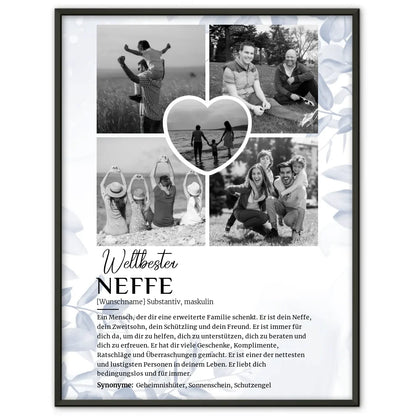 Personalisiertes Poster Definition Neffe 5 Fotos Schwarz Weiß mit Name Eucalyptus Blau