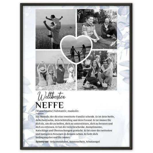 Personalisiertes Poster Definition Neffe 5 Fotos Schwarz Weiß mit Name Eucalyptus Blau