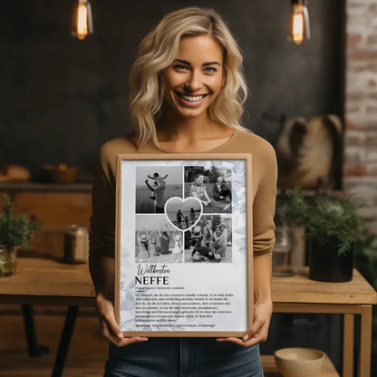 Personalisiertes Poster Definition Neffe 5 Fotos Schwarz Weiß mit Name Eucalyptus Blau