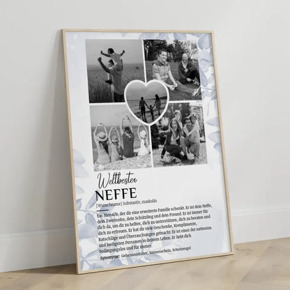Personalisiertes Poster Definition Neffe 5 Fotos Schwarz Weiß mit Name Eucalyptus Blau