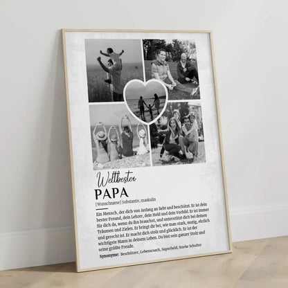 Personalisiertes Poster Definition Papa 5 Fotos Black & White Grau Vintage