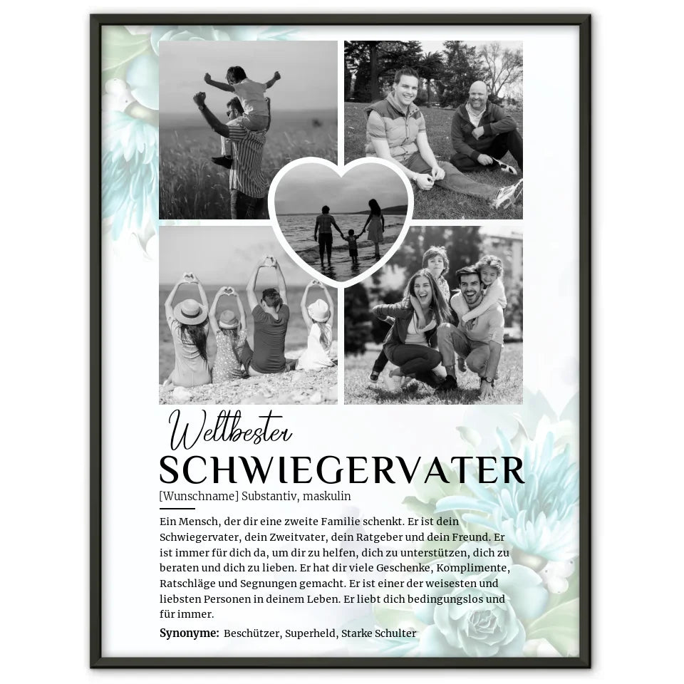 Personalisiertes Poster Definition Schwiegervater 5 Fotos Black & White