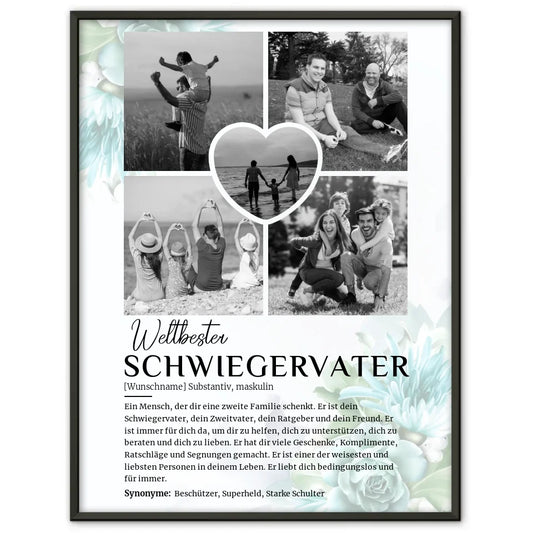 Personalisiertes Poster Definition Schwiegervater 5 Fotos Black & White