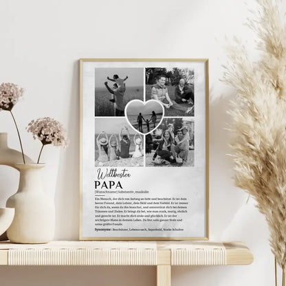 Personalisiertes Poster Definition Papa 5 Fotos Black & White Grau Vintage