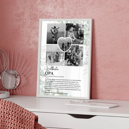 Personalisiertes Poster Definition Opa mit 5 Fotos Schwarz Weiß Eukalyptus