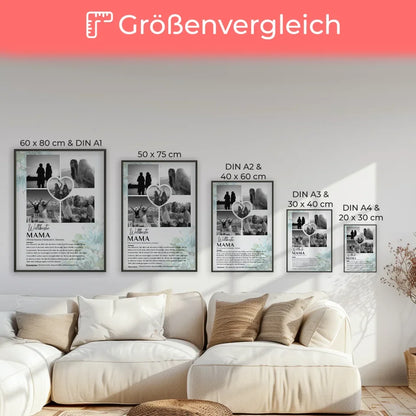 Personalisiertes Poster Definition Mama 5 Fotos Schwarz Weiß Floral Blau