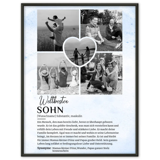Personalisiertes Poster Definition Sohn 5 Fotos Schwarz Weiß