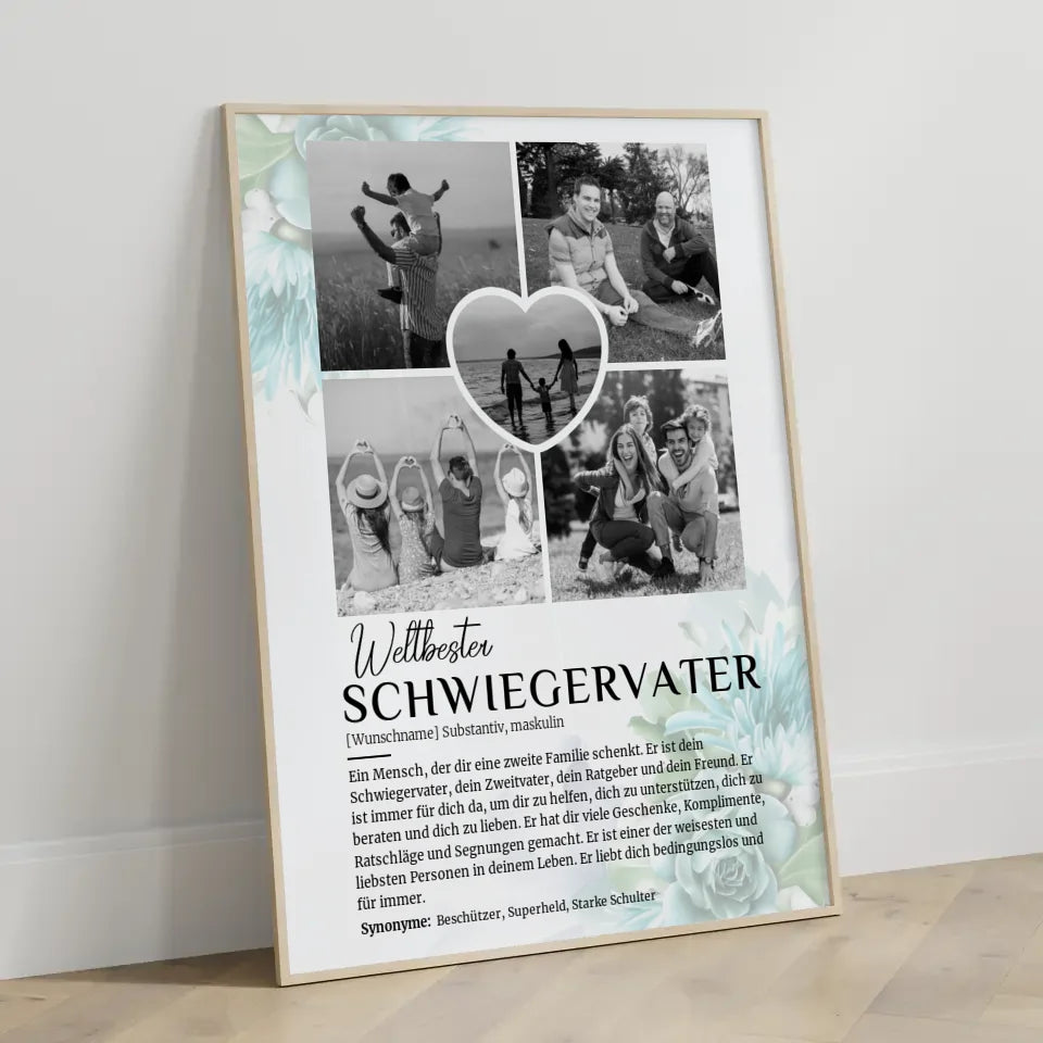Personalisiertes Poster Definition Schwiegervater 5 Fotos Black & White