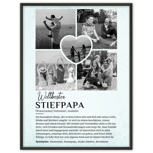 Personalisiertes Poster Definition Stiefpapa 5 Fotos Black & White