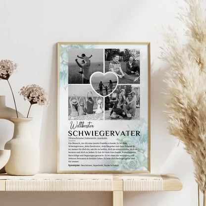 Personalisiertes Poster Definition Schwiegervater 5 Fotos Black & White