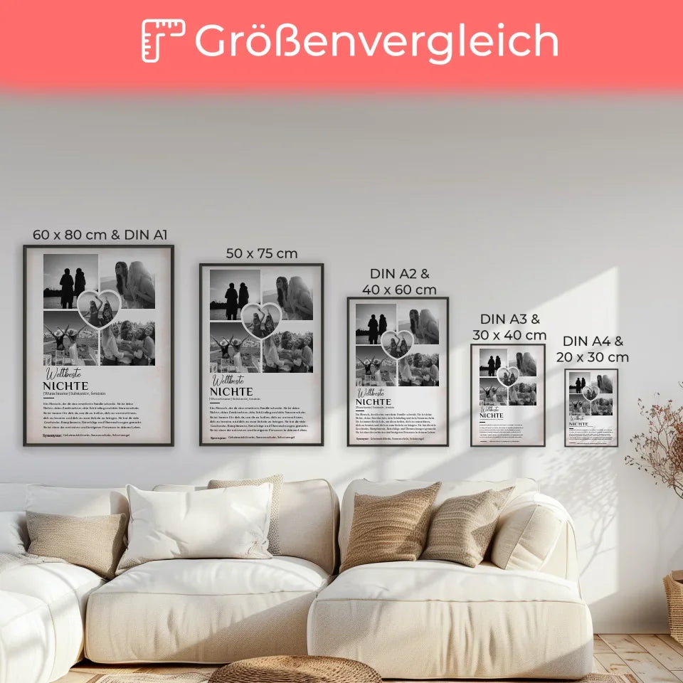 Personalisiertes Poster Definition Nichte 5 Fotos Black & White