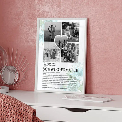 Personalisiertes Poster Definition Schwiegervater 5 Fotos Black & White