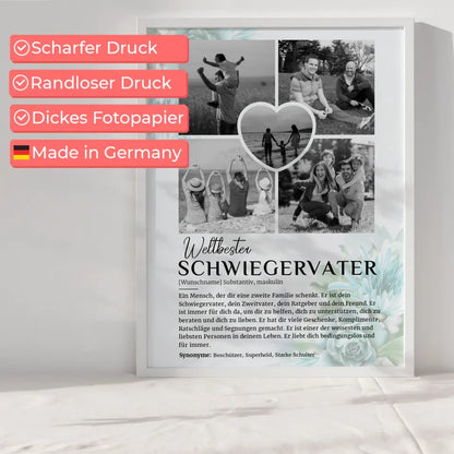 Personalisiertes Poster Definition Schwiegervater 5 Fotos Black & White