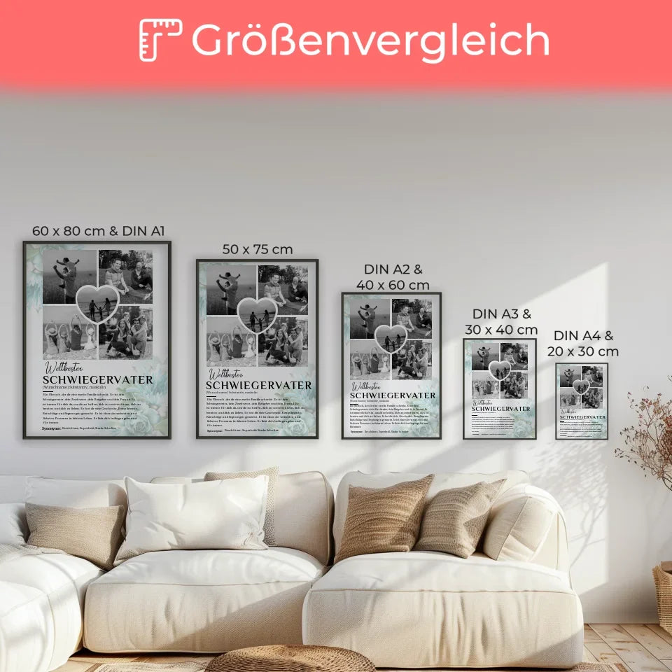 Personalisiertes Poster Definition Schwiegervater 5 Fotos Black & White