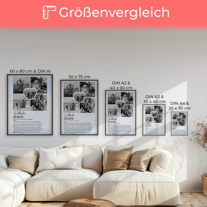 Personalisiertes Poster Definition Sohn 5 Fotos Schwarz Weiß