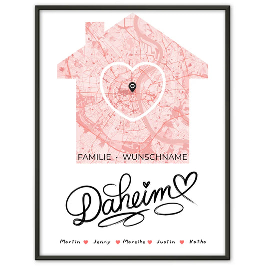 Personalisiertes Poster Spruch Familie Stadtkarte Daheim mit Nachname 1