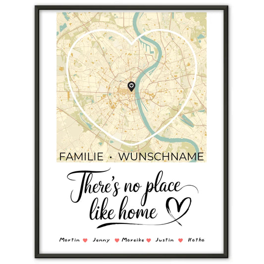 Personalisiertes Poster Familie Stadtkarte Herzform mit Nachname Home 1