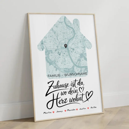 Familienposter personalisiert Stadtkarte Zuhause Ist Da mit Nachname 3