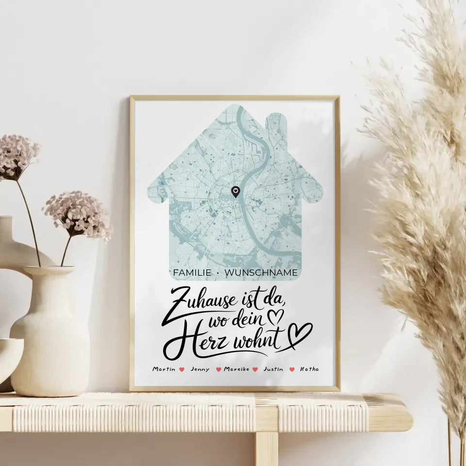 Familienposter personalisiert Stadtkarte Zuhause Ist Da mit Nachname 4
