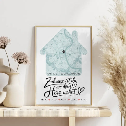 Familienposter personalisiert Stadtkarte Zuhause Ist Da mit Nachname 4