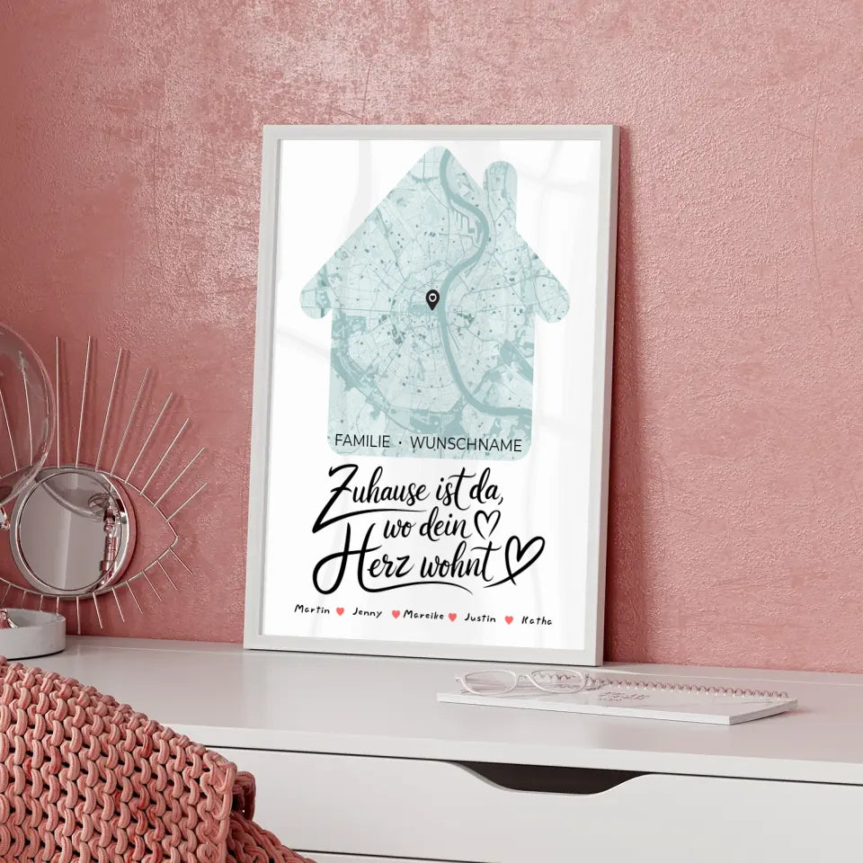 Familienposter personalisiert Stadtkarte Zuhause Ist Da mit Nachname 5