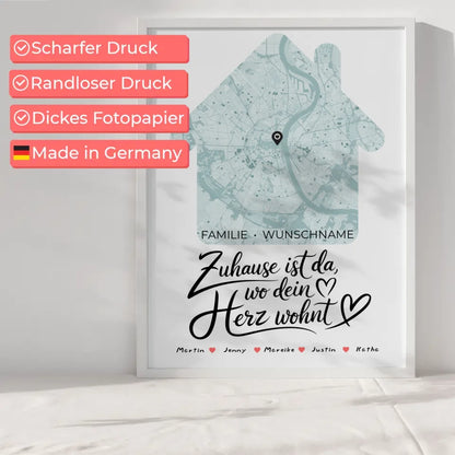 Familienposter personalisiert Stadtkarte Zuhause Ist Da mit Nachname 6