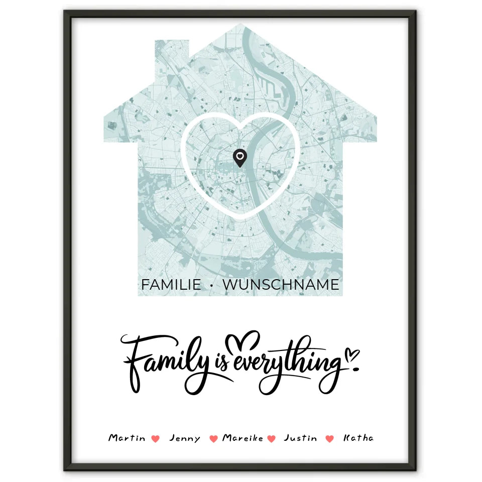 Familien Poster personalisiert Stadtkarte Family Is Everything mit Nachname 1