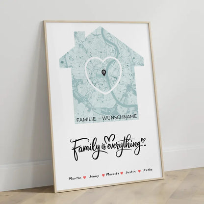 Familien Poster personalisiert Stadtkarte Family Is Everything mit Nachname