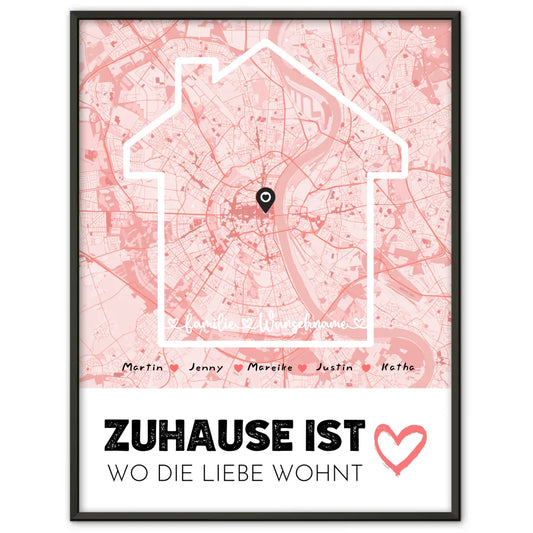 Personalisiertes Poster Familie Stadtkarte Zuhause Ist mit Nachname