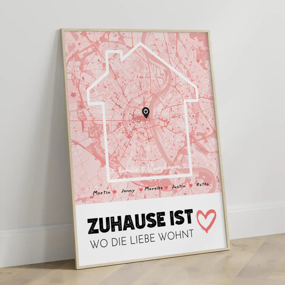 Personalisiertes Poster Familie Stadtkarte Zuhause Ist mit Nachname