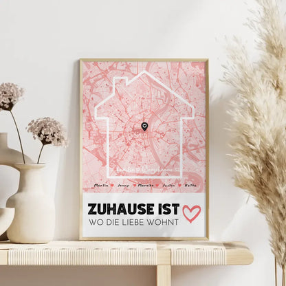 Personalisiertes Poster Familie Stadtkarte Zuhause Ist mit Nachname