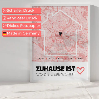 Personalisiertes Poster Familie Stadtkarte Zuhause Ist mit Nachname