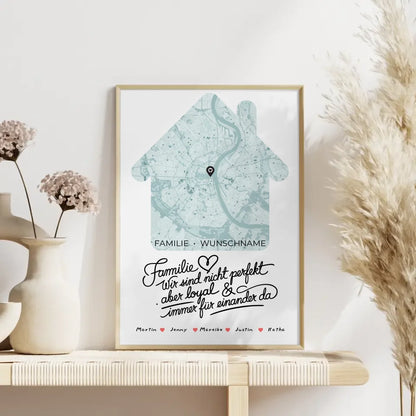 Personalisiertes Poster Spruch Familie Stadtkarte Wir sind Loyal Hausform mit Nachname 4