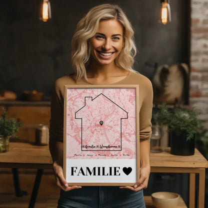 Personalisiertes Poster Familie Stadtkarte mit Nachname Familienliebe 2