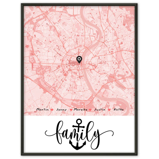 Personalisierte Stadtkarte Poster Familie mit Nachname für jeden Anlass 1
