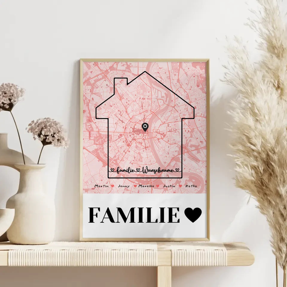 Personalisiertes Poster Familie Stadtkarte mit Nachname Familienliebe 4