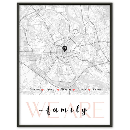 Personalisiertes Poster Familie Stadtkarte We Are Family mit Nachname 1
